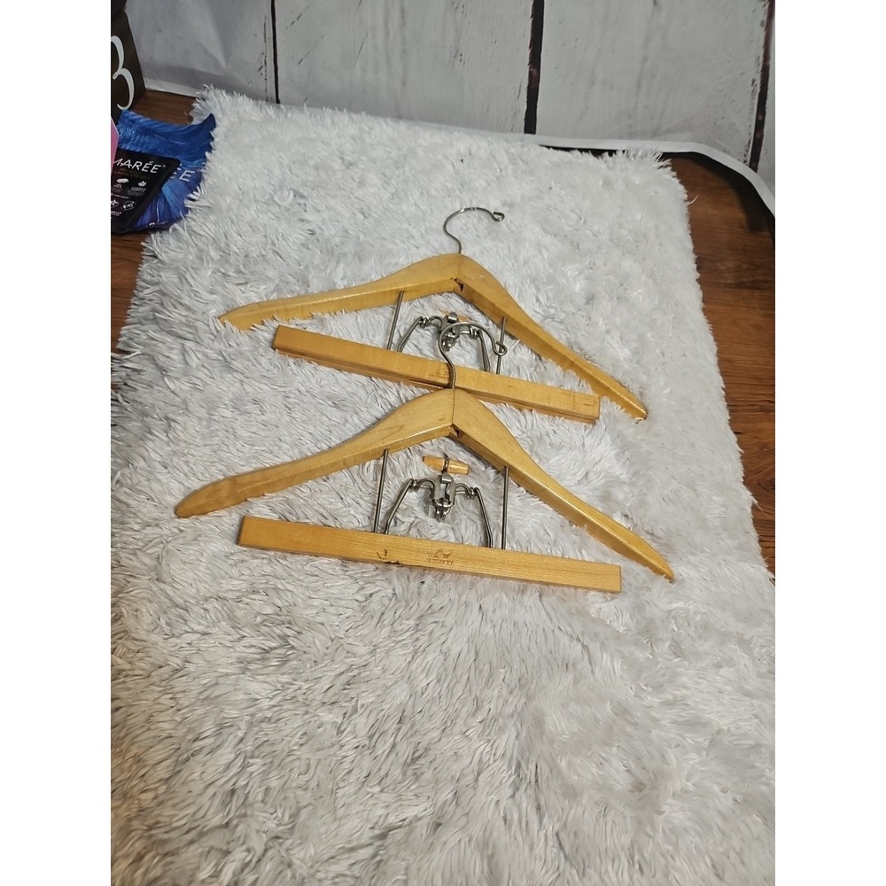 Vintage Setwell Wooden Heavy Duty Suit Valet Hangers -  16" - Lot of 2 - Nice